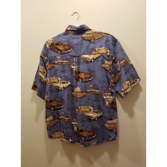 Work n' Sport Short Sleeve Button Down Shirt Classic American Muscle Cars Size L - Picture 2 of 7